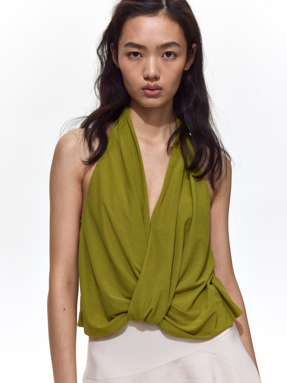 Olive Green Draped Halter Women’s Top